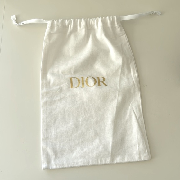 White Cotton Dior Gold Logo Shoe Purse Dust Bag Storage Bag Info Card - Picture 2 of 6